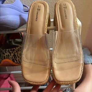 No Boundaries Women's Sandals with Clear Strap and Tan Sole